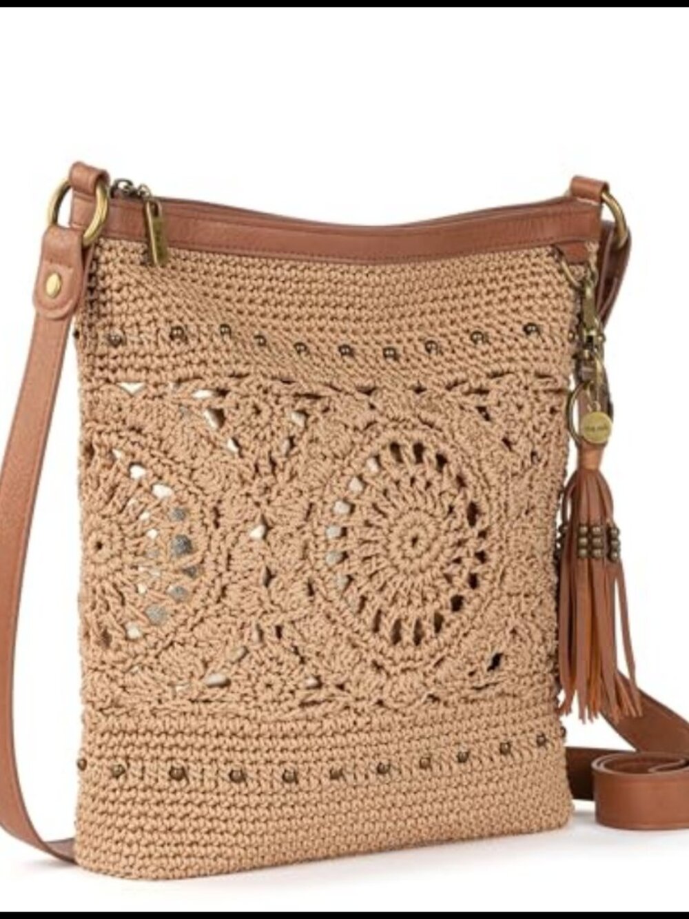 The Sak Lucia Crochet Crossbody Purse with Zipper Closure and Adjustable Strap